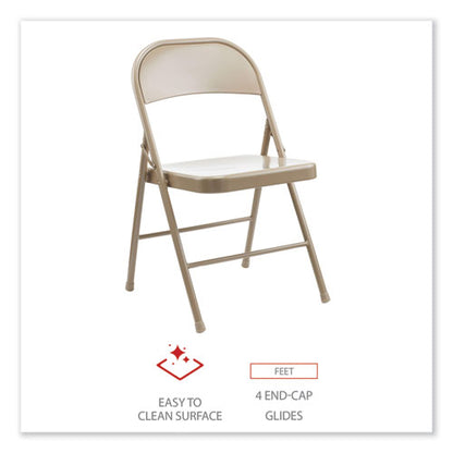 Armless Steel Folding Chair, Supports Up To 275 Lb, Tan Seat, Tan Back, Tan Base, 4/carton