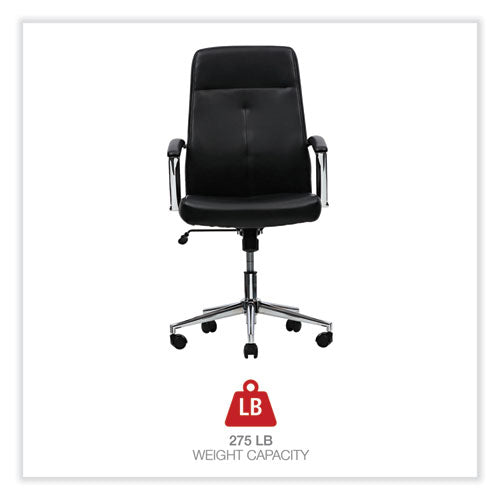 Leather Task Chair, Supports Up To 275 Lb, 18.19" To 21.93" Seat Height, Black Seat, Black Back