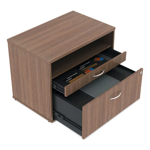 Alera Open Office Desk Series Low File Cabinet Credenza, 2-drawer: Pencil/file, Legal/letter, 1 Shelf,walnut,29.5x19.13x22.88
