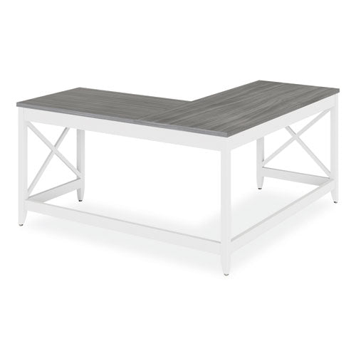 L-shaped Farmhouse Desk, 58.27" X 58.27" X 29.53", Gray/white