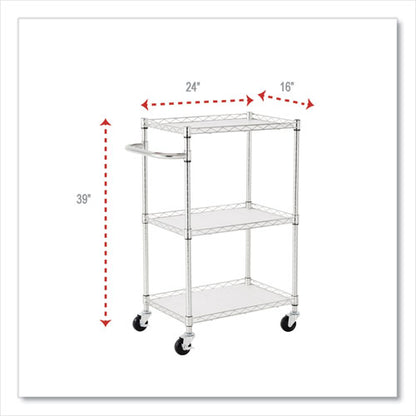 Three-shelf Wire Cart With Liners, Metal, 3 Shelves, 450 Lb Capacity, 24" X 16" X 39", Silver