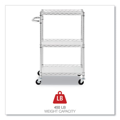 Three-shelf Wire Cart With Liners, Metal, 3 Shelves, 450 Lb Capacity, 24" X 16" X 39", Silver