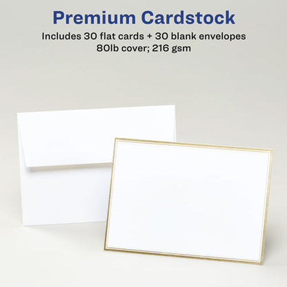 Invitation Cards With Metallic Border, Inkjet/laser, 80 Lb, 5 X 7, Matte White, 2 Cards/sheet, 15 Sheets/pack
