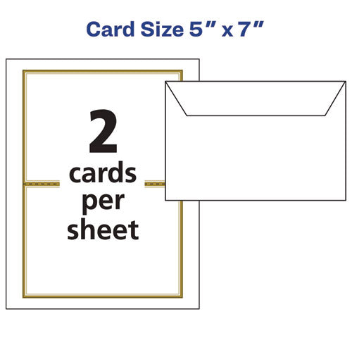 Invitation Cards With Metallic Border, Inkjet/laser, 80 Lb, 5 X 7, Matte White, 2 Cards/sheet, 15 Sheets/pack
