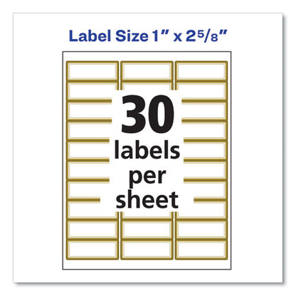 White Easy Peel Mailing Labels With Metallic Border, Inkjet/laser Printers, 1 X 2.63, White, 30/sheet, 10 Sheets/pack