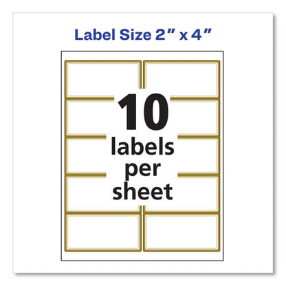 White Easy Peel Mailing Labels With Metallic Border, Inkjet/laser Printers, 2 X 4, White, 10/sheet, 10 Sheets/pack