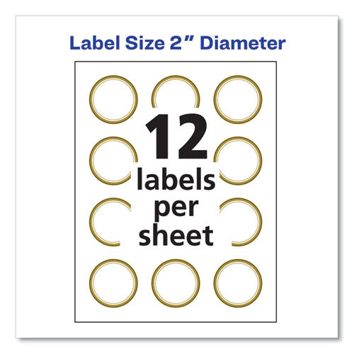 Round Labels, 2" Dia, White With Gold Border, 12/sheet, 10 Sheets/pack