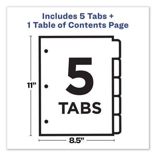 Customizable Toc Ready Index Multicolor Tab Dividers, 5-tab, 1 To 5, 11 X 8.5, White, Traditional Color Tabs, 1 Set