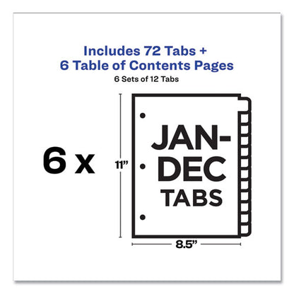 Customizable Table Of Contents Ready Index Multicolor Dividers, 12-tab, Jan. To Dec., 11 X 8.5, White, 6 Sets