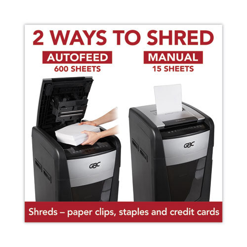 Autofeed+ 600x Super Cross-cut Office Shredder, 600 Auto/15 Manual Sheet Capacity