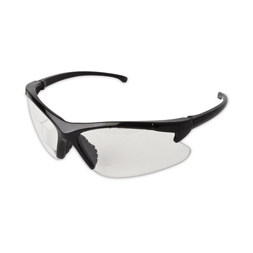 Dual Readers Safety Glasses, 2.0 Diopter, Black Frame, Clear Hardcoat Scratch-resistant Lens