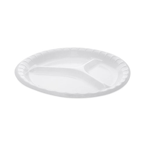 Placesetter Deluxe Laminated Foam Dinnerware, 3-compartment Plate, 10.25" Dia, White, 540/carton