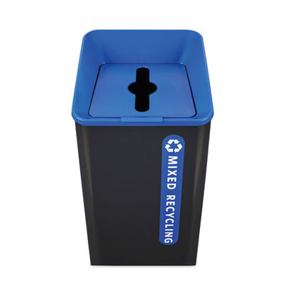 Sustain Decorative Refuse With Recycling Lid, 23 Gal, Metal/plastic, Black/blue
