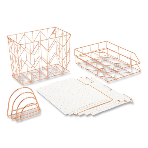 Rose Gold Metal Desk Organizer Desktop Letter Sorter Mail Tray