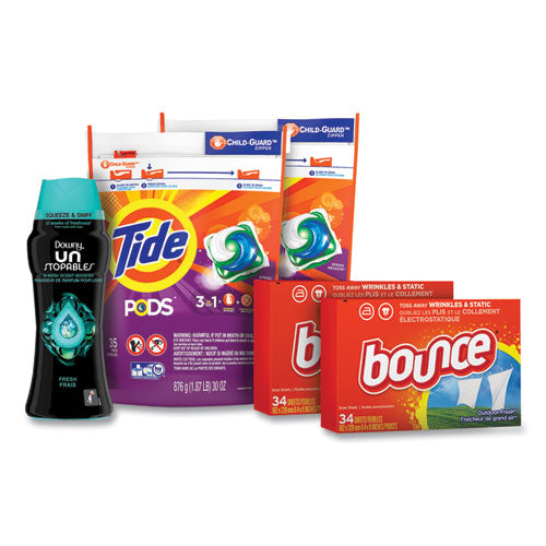 Better Together Laundry Care Bundle, (2) Bags Tide Pods, (2) Boxes Bounce Dryer Sheets, (1) Bottle Downy Unstopables