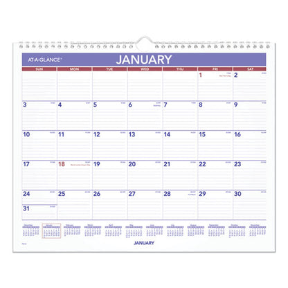 Monthly Wall Calendar, 15 X 12, White/red/blue Sheets, 12-month (jan To Dec): 2024