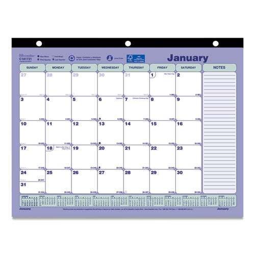 Monthly Desk Pad Calendar, 11 X 8.5, White/blue/green Sheets, Black Binding, 12-month (jan To Dec): 2024