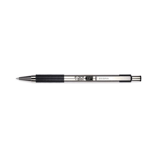 F-301 Ballpoint Pen, Retractable, Bold 1.6 Mm, Black Ink, Stainless Steel/black Barrel, 12/pack