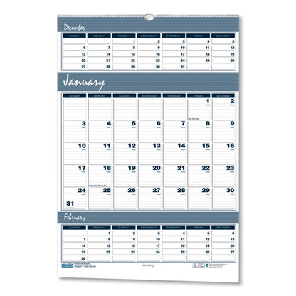 Bar Harbor Recycled Wirebound 3-months-per-page Wall Calendar, 15.5 X 22, White/blue/gray Sheets, 14-month(dec-jan):2023-2025