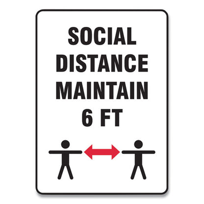 Social Distance Signs, Wall, 10 X 14, "social Distance Maintain 6 Ft", 2 Humans/arrows, White, 10/pack