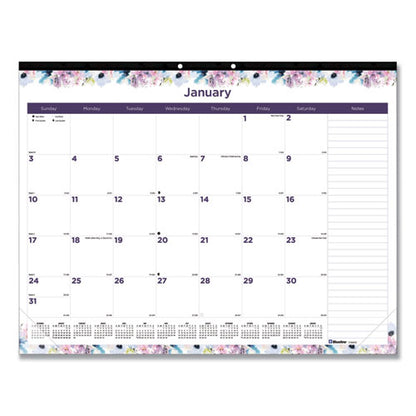 Passion Monthly Deskpad Calendar, Floral Artwork, 22 X 17, White/multicolor Sheets, Black Binding, 12-month (jan-dec): 2024