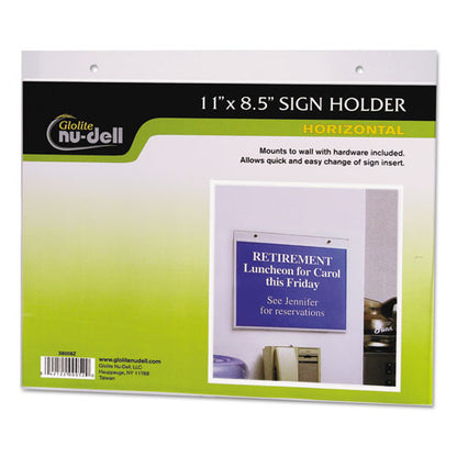 Clear Plastic Horizontal-orientation Wall Sign Holder With Mounting Screws, Quick-change Insert System, 11 X 8.5 Insert