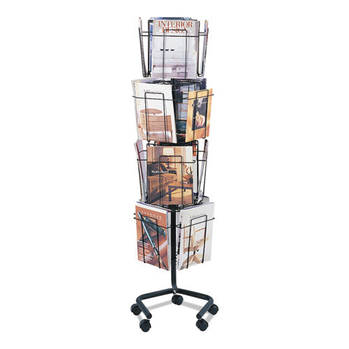 Wire Rotary Display Racks, 16 Compartments, 15w X 15d X 60h, Charcoal