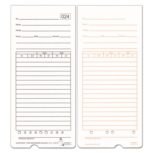 Time Clock Cards For Acroprint Atr480, Two Sides, 7.5 X 3.35, 50/pack