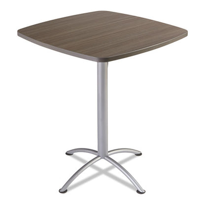 Iland Bistro-height Table With Contoured Edges, Square, 36" X 36" X 42", Natural Teak Top, Silver Base