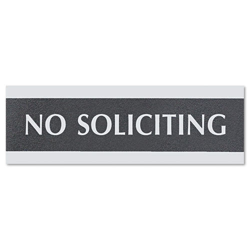 Century Series Office Sign, No Soliciting, 9 X 3, Black/silver