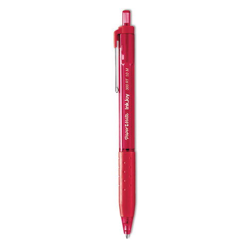 Inkjoy 300 Rt Ballpoint Pen, Refillable, Retractable, Medium 1 Mm, Red Ink, Red Barrel, Dozen