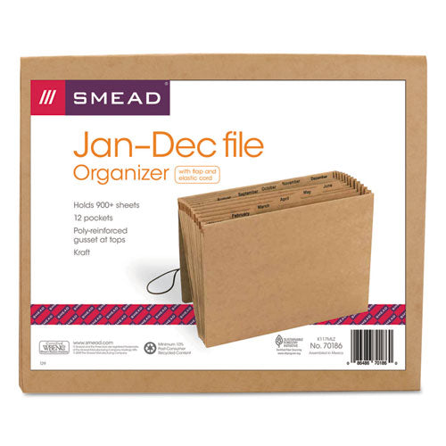 Indexed Expanding Kraft Files, 12 Sections, Elastic Cord Closure, 1/12-cut Tabs, Letter Size, Kraft