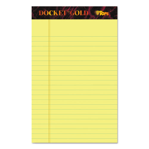 Docket Gold Ruled Perforated Pads, Narrow Rule, 50 Canary-yellow 5 X 8 Sheets, 12/pack