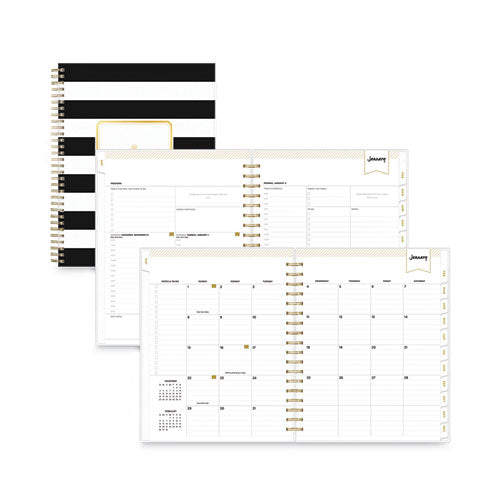 Day Designer Daily/monthly Frosted Planner, Rugby Stripe Artwork, 10 X 8, Black/white Cover, 12-month (july-june): 2023-2024