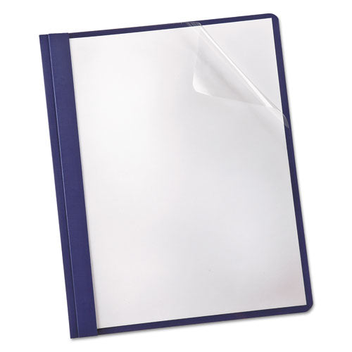 Clear Front Linen Report Cover, Three-prong Fastener, 0.5" Capacity, 8.5 X 11, Clear/navy, 25/box