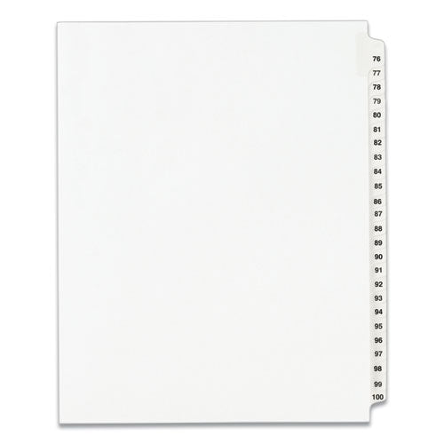 Preprinted Legal Exhibit Side Tab Index Dividers, Avery Style, 25-tab, 76 To 100, 11 X 8.5, White, 1 Set, (1333)