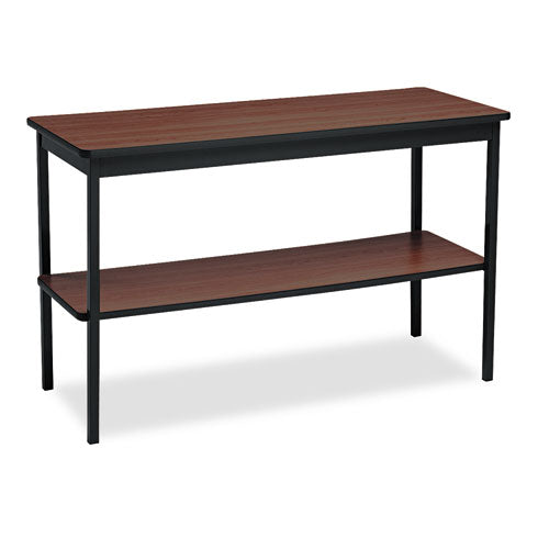 Utility Table With Bottom Shelf, Rectangular, 48w X 18d X 30h, Walnut/black