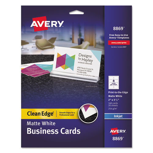 Print-to-the-edge True Print Business Cards, Inkjet, 2 X 3.5, White, 160 Cards, 8 Cards Sheet, 20 Sheets/pack