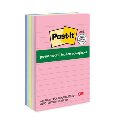 Original Recycled Note Pads, Note Ruled, 4" X 6", Sweet Sprinkles Collection Colors, 100 Sheets/pad, 5 Pads/pack