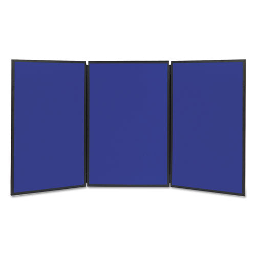 Show-it! Display System, Three-panel Display, 72 X 36, Blue/gray Surface, Black Pvc Frame