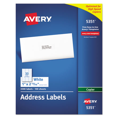 Americopy Labels Copier Mailing Labels, Copiers, 1 X 2.81, White, 33/sheet, 100 Sheets ...