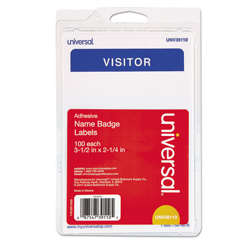 "visitor" Self-adhesive Name Badges, 3.5 X 2.25, White/blue, 100/pack