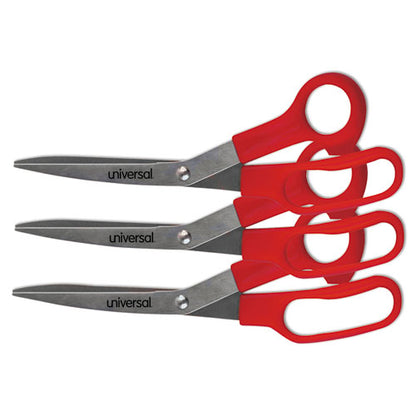 General Purpose Stainless Steel Scissors, 7.75" Long, 3" Cut Length, Red Offset Handles, 3/pack