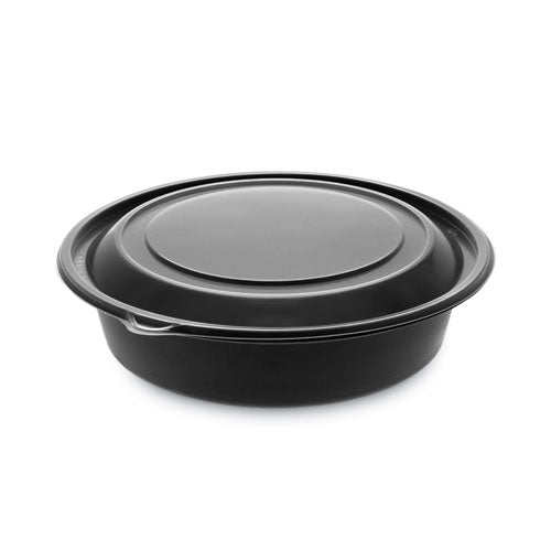 Earthchoice Mealmaster Container With Lid, 32 Oz, 8" Dia X 2.12" H, 1-compartment, Black/clear, Plastic, 250/carton