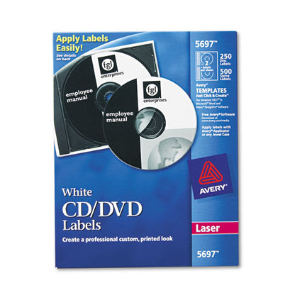 Laser Cd Labels, Matte White, 250/pack