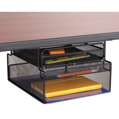 Onyx Hanging Organizer With Drawer, Under Desk Mount, 3 Compartments, Steel Mesh, 12.33 X 10 X 7.25, Black
