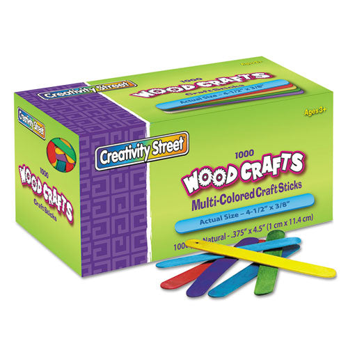 Colored Wood Craft Sticks, 4.5" X 0.38", Assorted, 1,000/box
