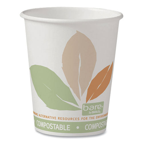 Bare Eco-forward Pla Paper Hot Cups, 10 Oz, Leaf Design, White/green/orange, 50/bag, 20 Bags/carton