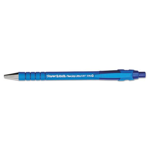 Flexgrip Ultra Recycled Ballpoint Pen, Retractable, Fine 0.8 Mm, Blue Ink, Black/blue Barrel, Dozen