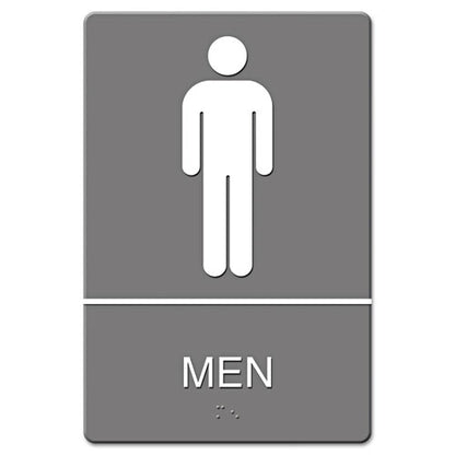 Ada Sign, Men Restroom Symbol W/tactile Graphic, Molded Plastic, 6 X 9, Gray